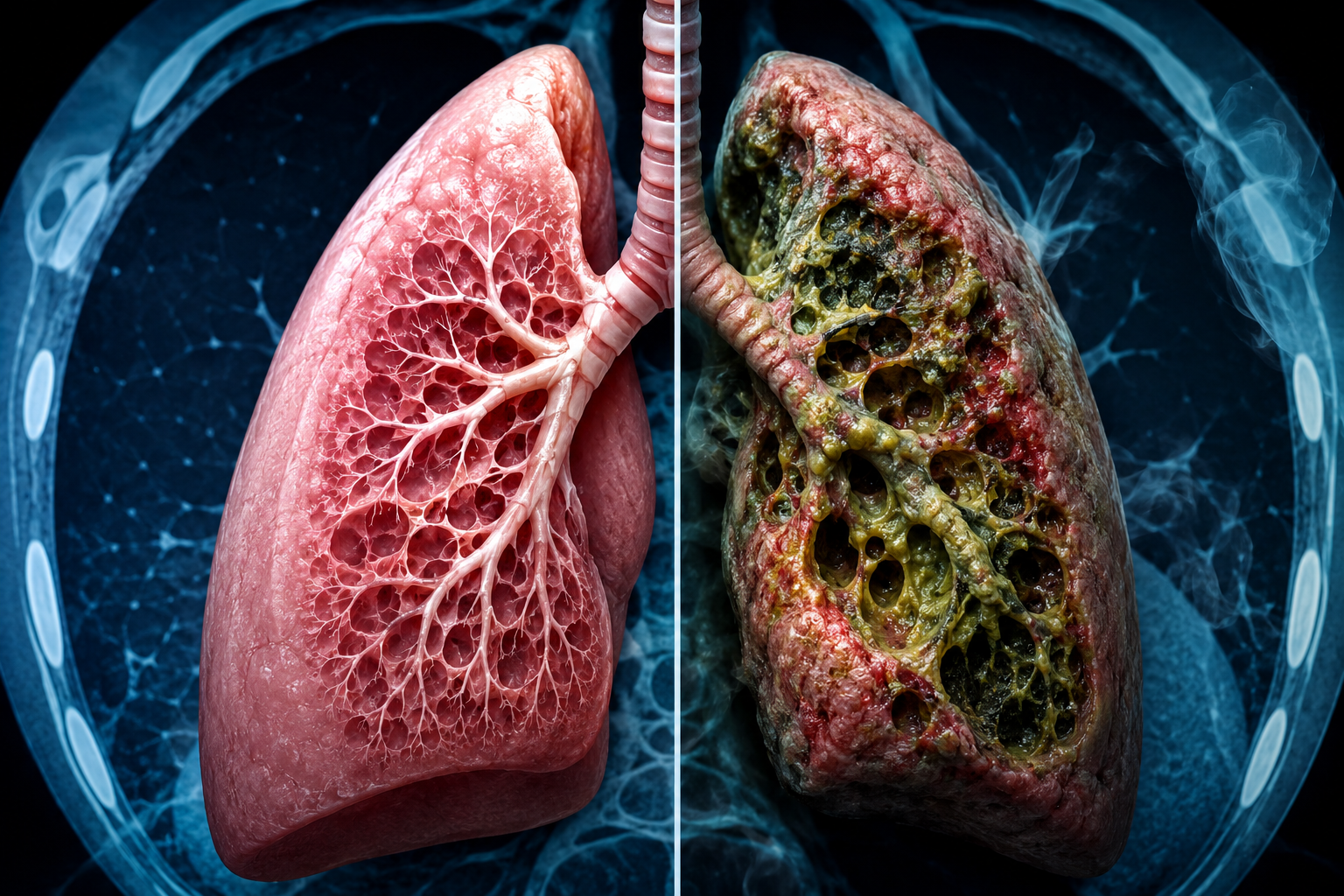 Healthy vs. damaged lung scan comparison