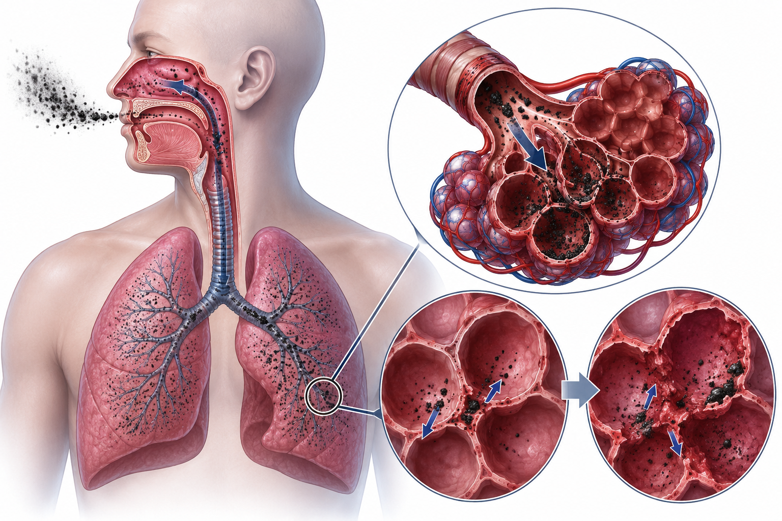 Catalytic carbon accumulating in alveoli